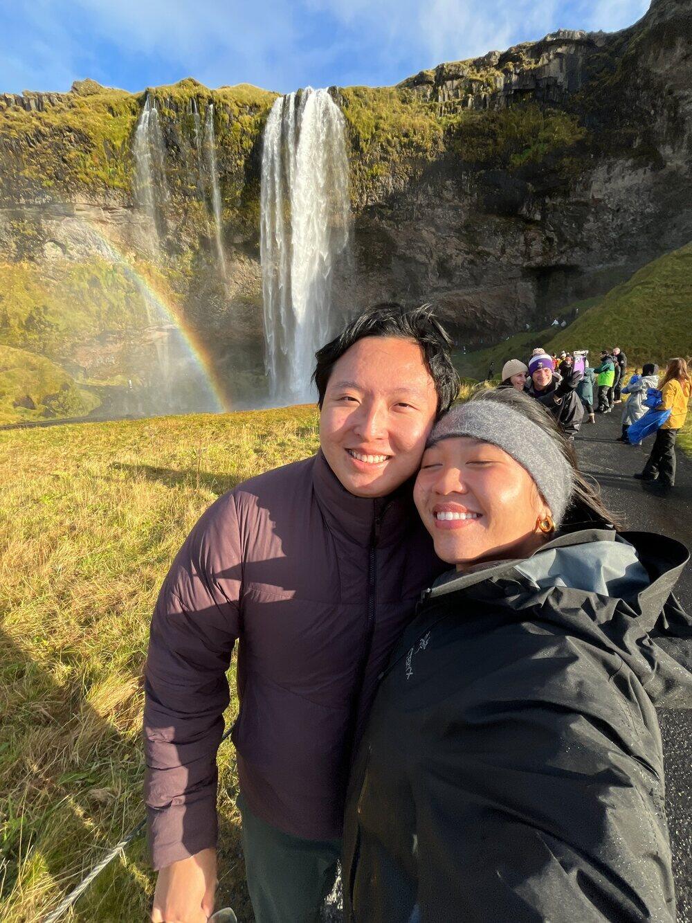 Alec and Shania together beside a waterfall